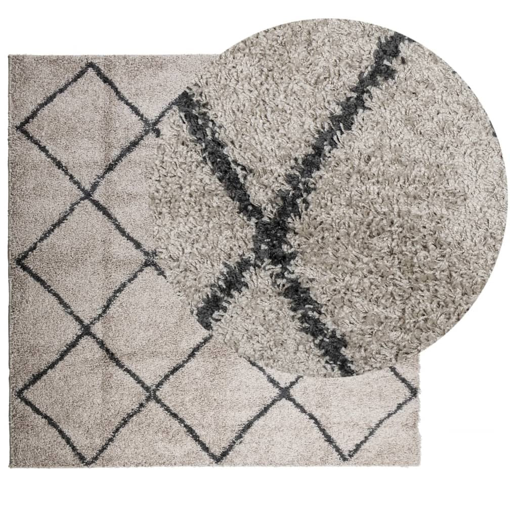 Shaggy Rug PAMPLONA High Pile Modern Beige and Anthracite 160x160 cm