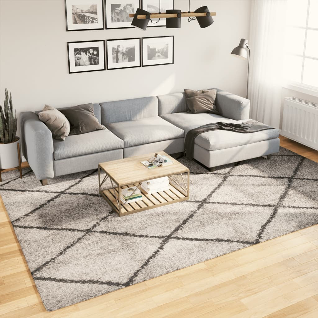 Shaggy Rug PAMPLONA High Pile Modern Beige and Anthracite 240x340 cm