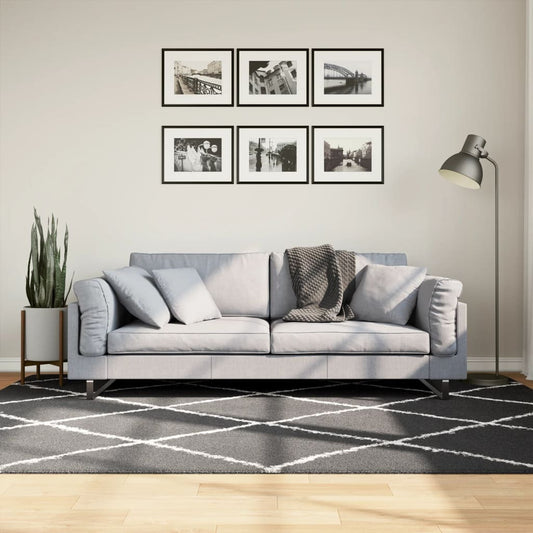 Shaggy Rug PAMPLONA High Pile Modern Black and Cream 160x230 cm