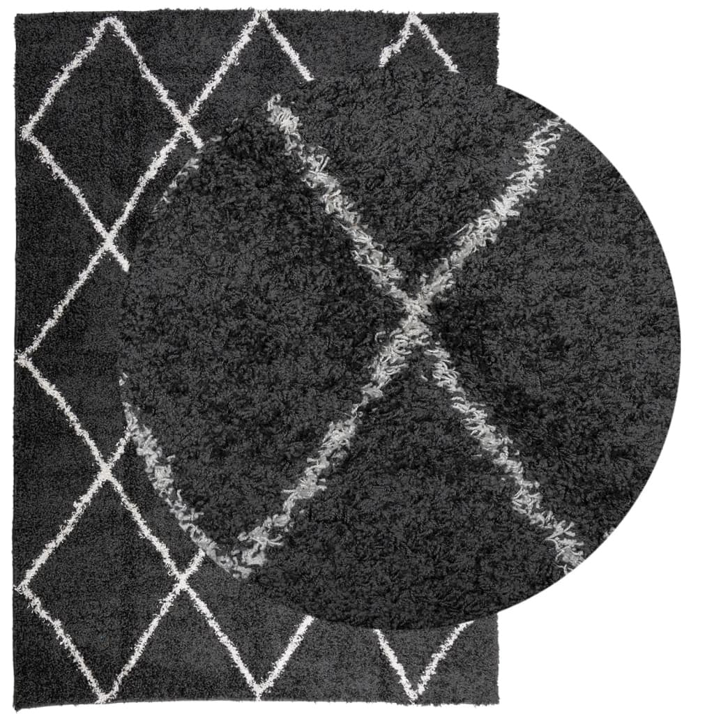 Shaggy Rug PAMPLONA High Pile Modern Black and Cream 160x230 cm