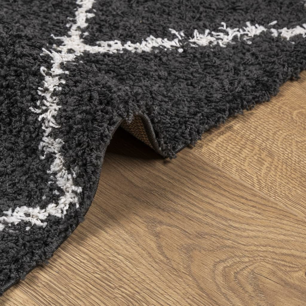 Shaggy Rug PAMPLONA High Pile Modern Black and Cream 160x230 cm