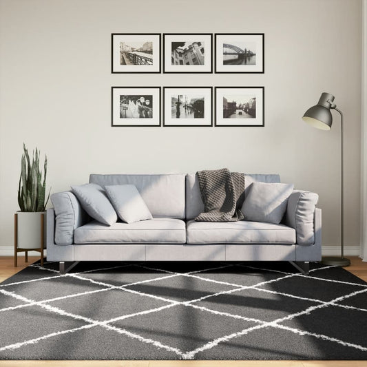 Shaggy Rug PAMPLONA High Pile Modern Black and Cream 200x200 cm