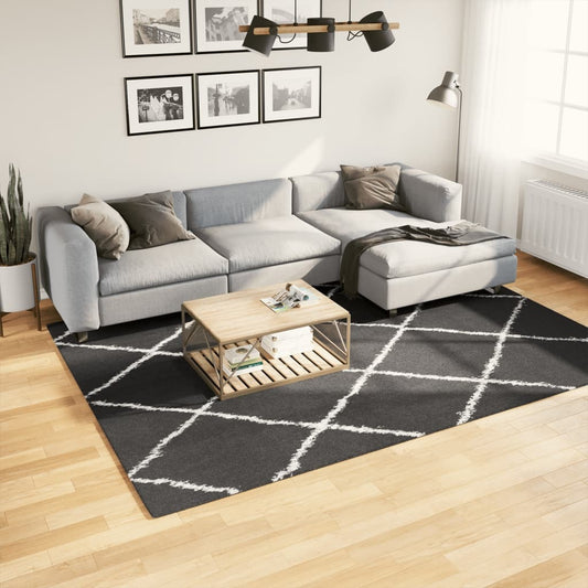 Shaggy Rug PAMPLONA High Pile Modern Black and Cream 200x280 cm