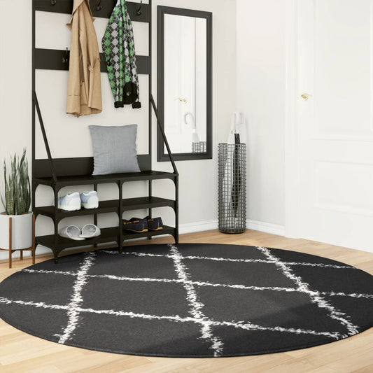 Shaggy Rug PAMPLONA High Pile Modern Black and Cream  200 cm