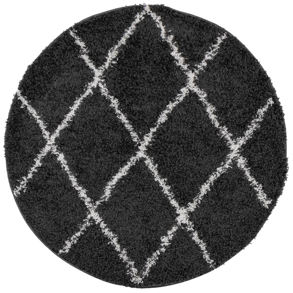 Shaggy Rug PAMPLONA High Pile Modern Black and Cream  200 cm