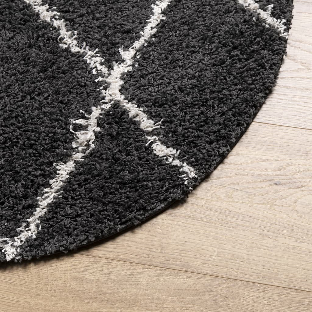 Shaggy Rug PAMPLONA High Pile Modern Black and Cream  200 cm