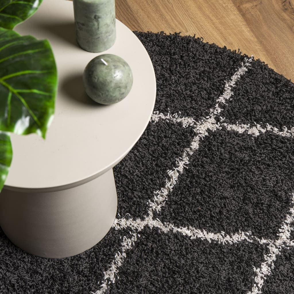 Shaggy Rug PAMPLONA High Pile Modern Black and Cream  200 cm