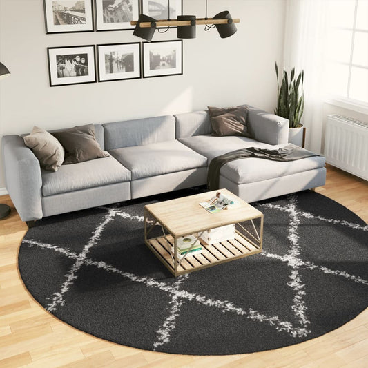 Shaggy Rug PAMPLONA High Pile Modern Black and Cream  280 cm