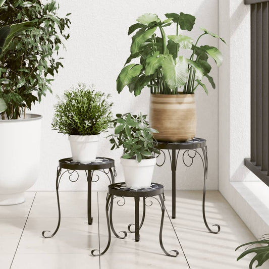 Plant Stands 3 pcs Black and White Ceramic