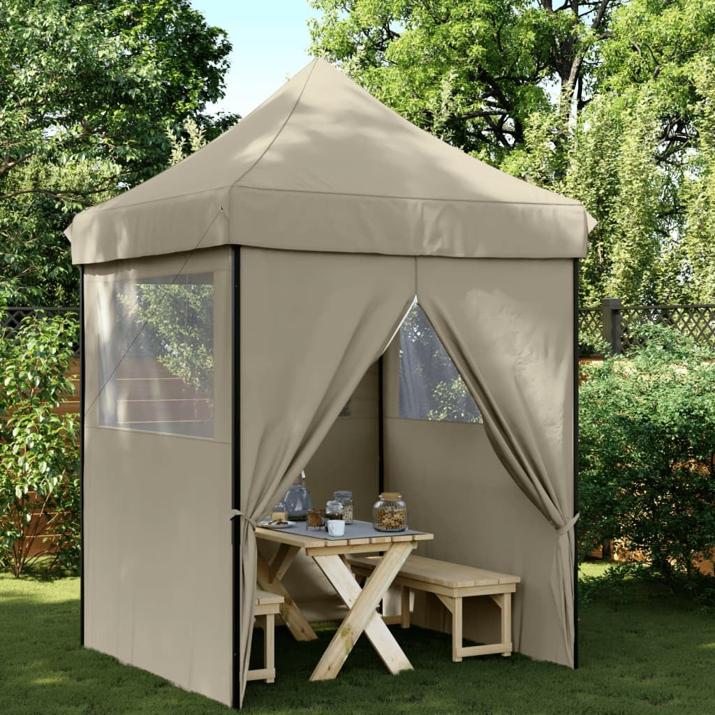 Foldable Party Tent Pop-Up with 4 Sidewalls Taupe