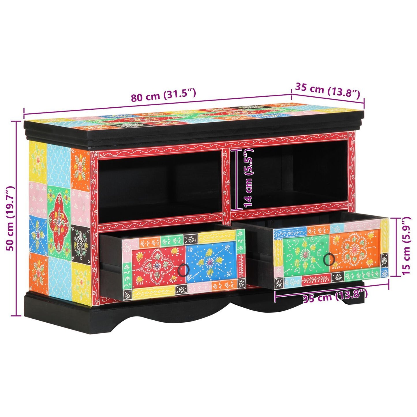 TV Cabinet Multicolour 80 x 35 x 50 cm Solid Mango wood