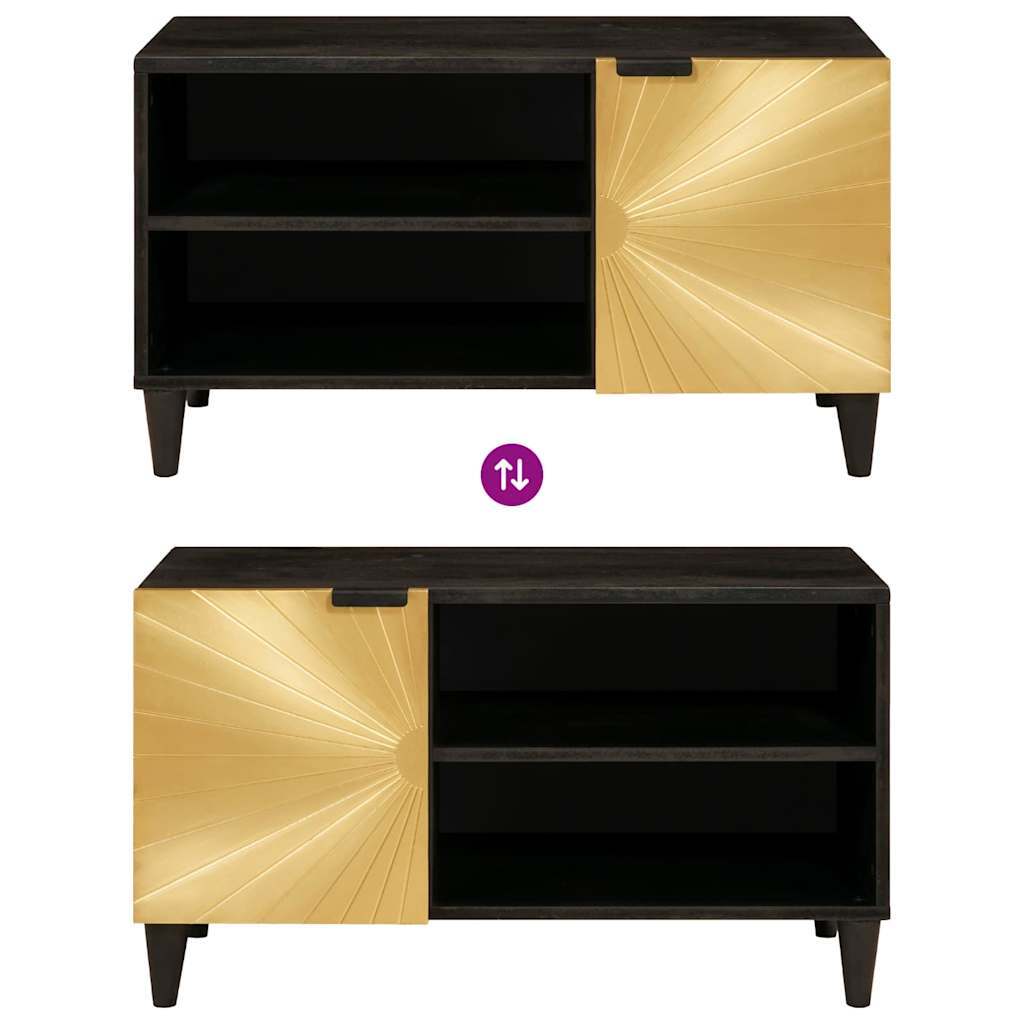 TV Cabinet Black and Gold 80 x 33 x 46 cm Solid mango wood