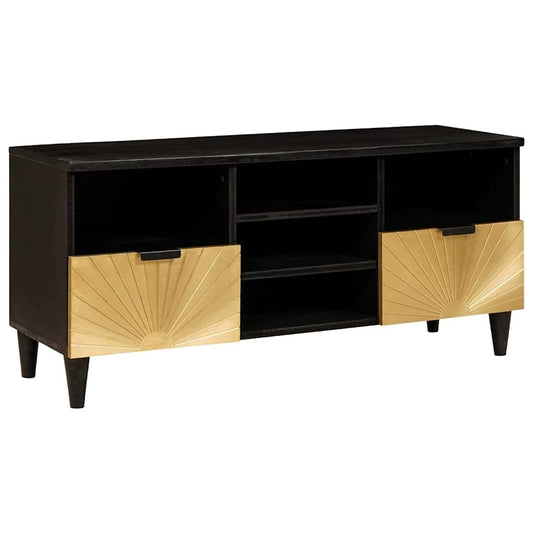 TV Cabinet Black and Gold 100 x 33 x 46 cm Solid mango wood