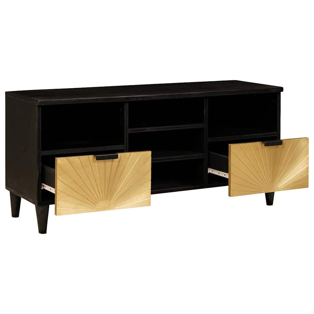 TV Cabinet Black and Gold 100 x 33 x 46 cm Solid mango wood