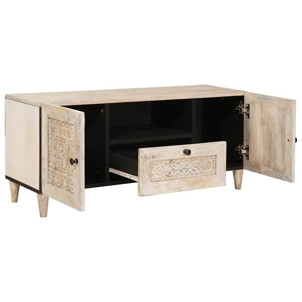 TV Cabinet with Drawer White 105 x 33 x 46 cm Solid mango wood