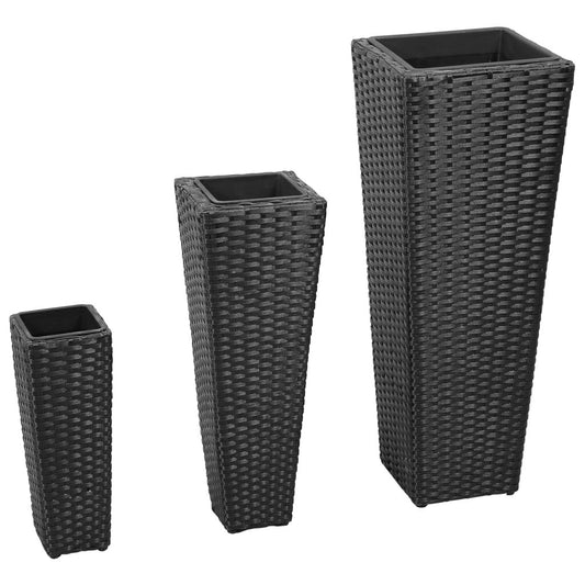 Garden Raised Beds 3 pcs Poly Rattan Black