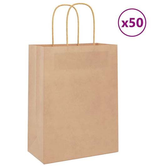 Paper Bags 50 pcs with Handles Brown 21x11x28 cm