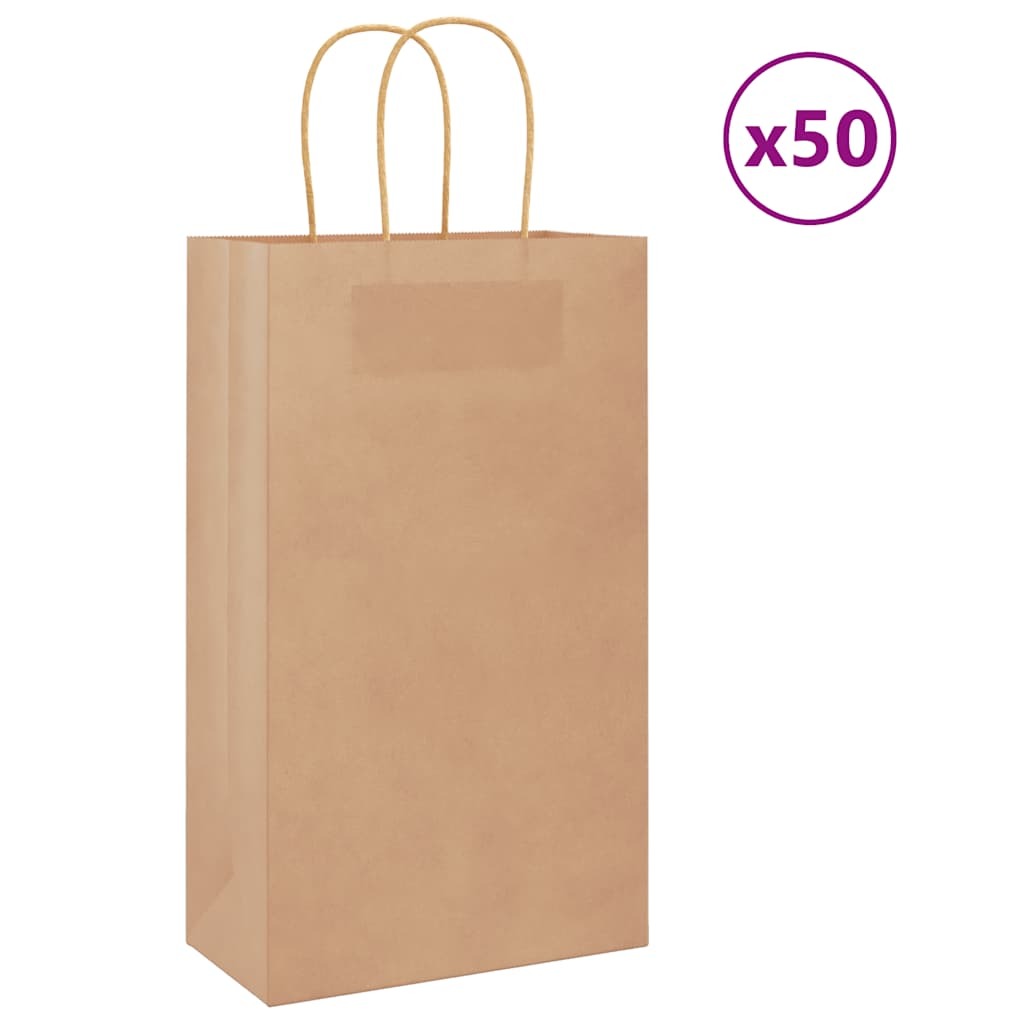 Paper Bags 50 pcs with Handles Brown 21x11x36 cm