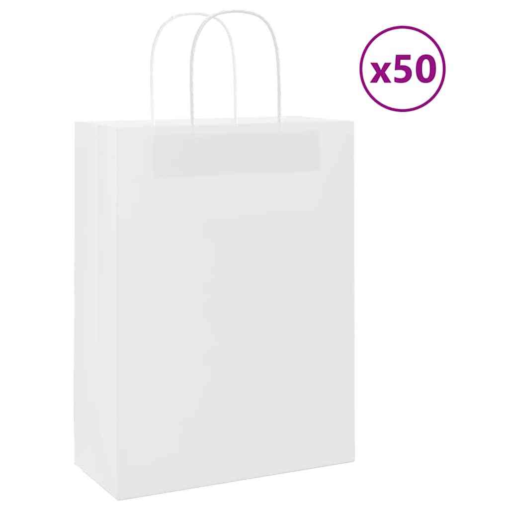 Paper Bags 50 pcs with Handles White 26x12x35 cm