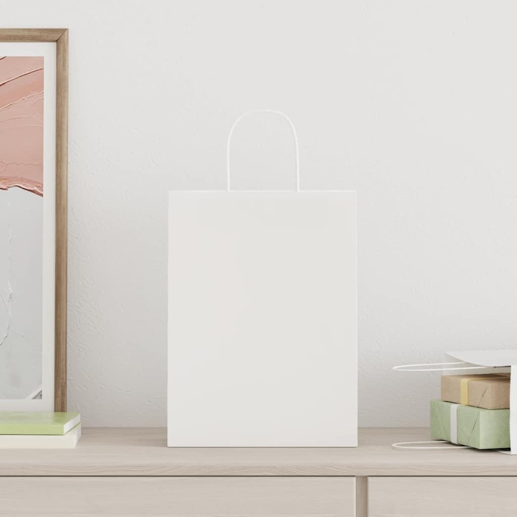 Paper Bags 50 pcs with Handles White 26x12x35 cm