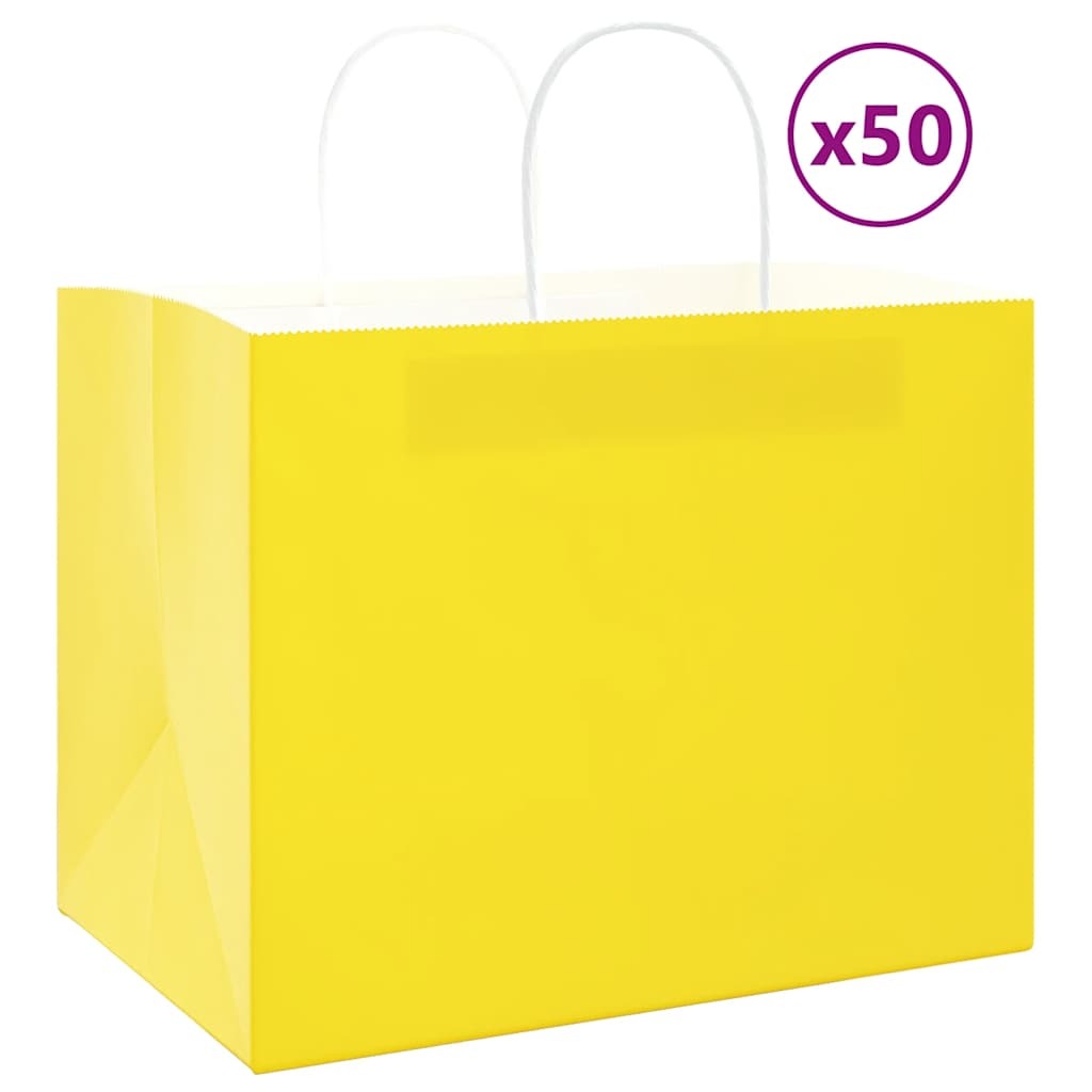 Paper Bags 50 pcs with Handles Yellow 32x22x24 cm
