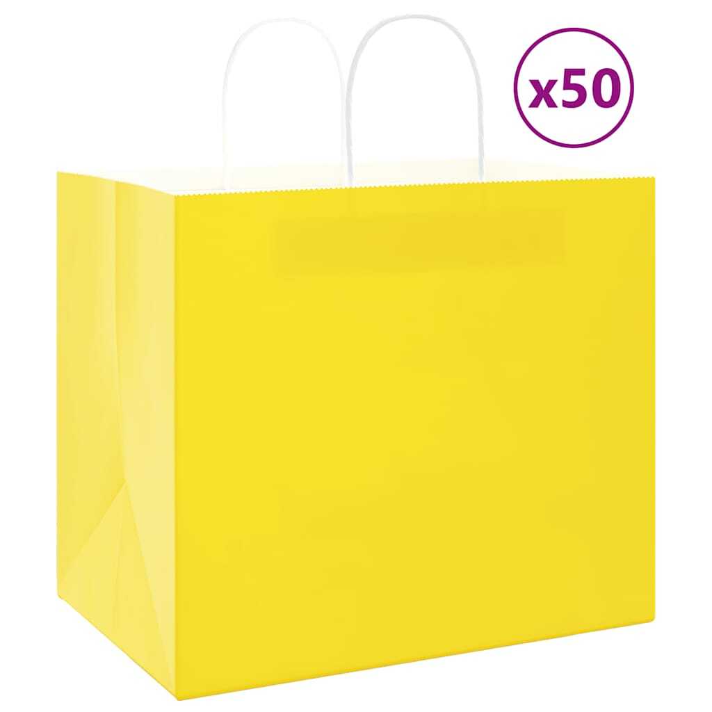 Paper Bags 50 pcs with Handles Yellow 32x22x28 cm