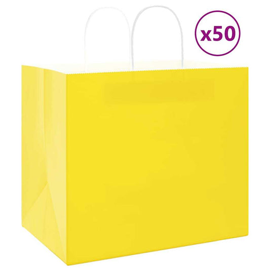 Paper Bags 50 pcs with Handles Yellow 32x22x28 cm