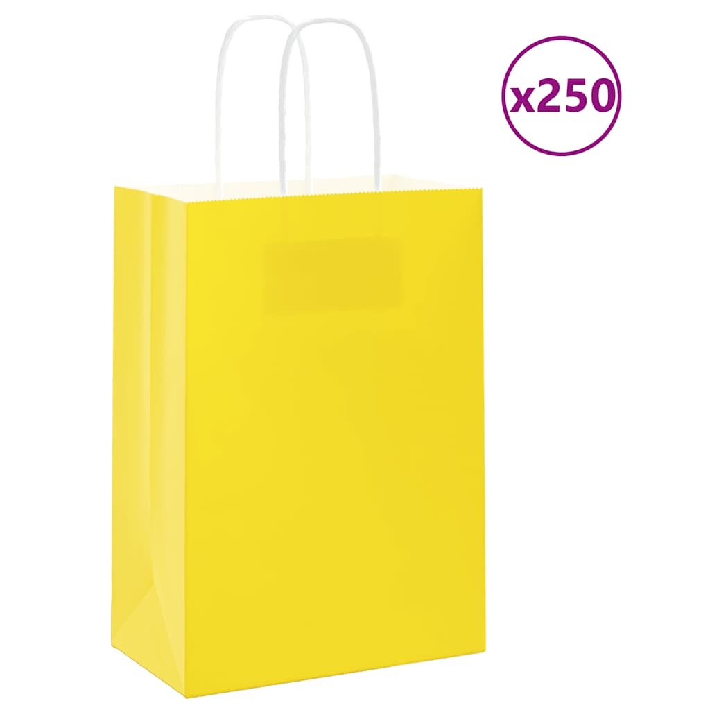 Paper Bags 250 pcs with Handles Yellow 15x8x21 cm