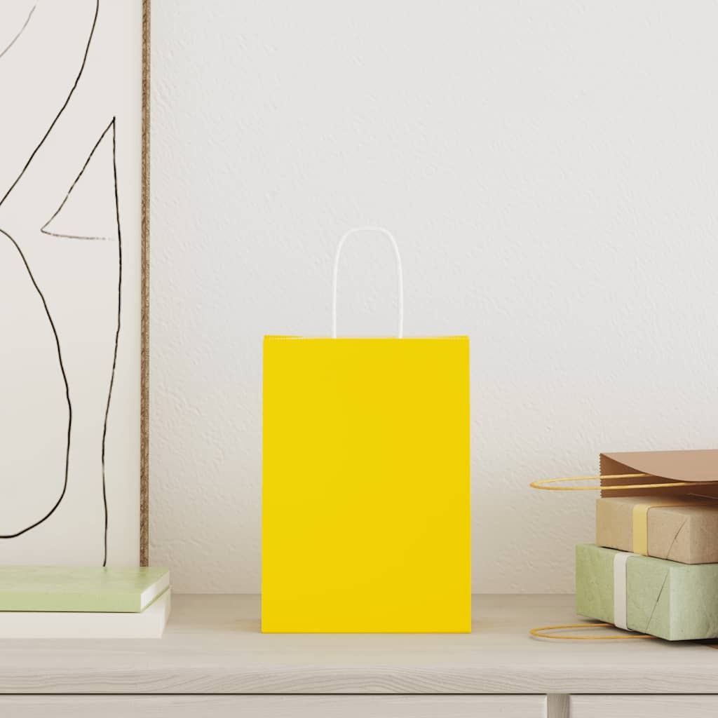 Paper Bags 250 pcs with Handles Yellow 15x8x21 cm