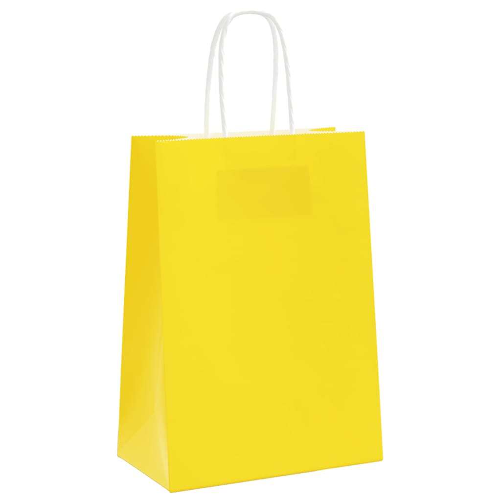 Paper Bags 250 pcs with Handles Yellow 15x8x21 cm