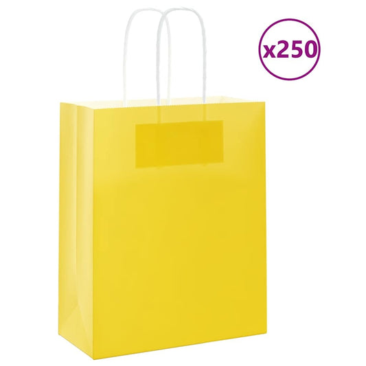 Paper Bags 250 pcs with Handles Yellow 18x8x22 cm