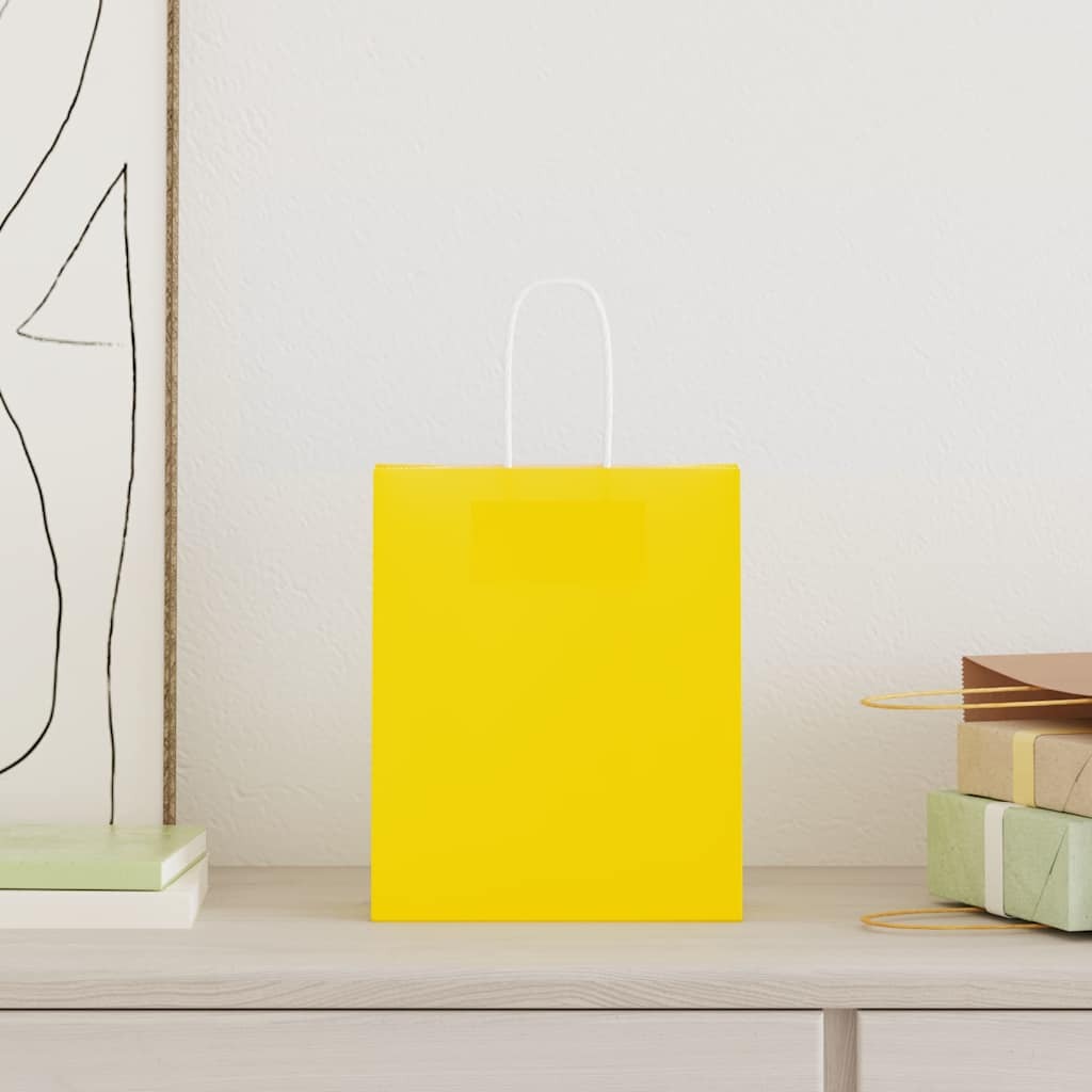 Paper Bags 250 pcs with Handles Yellow 18x8x22 cm