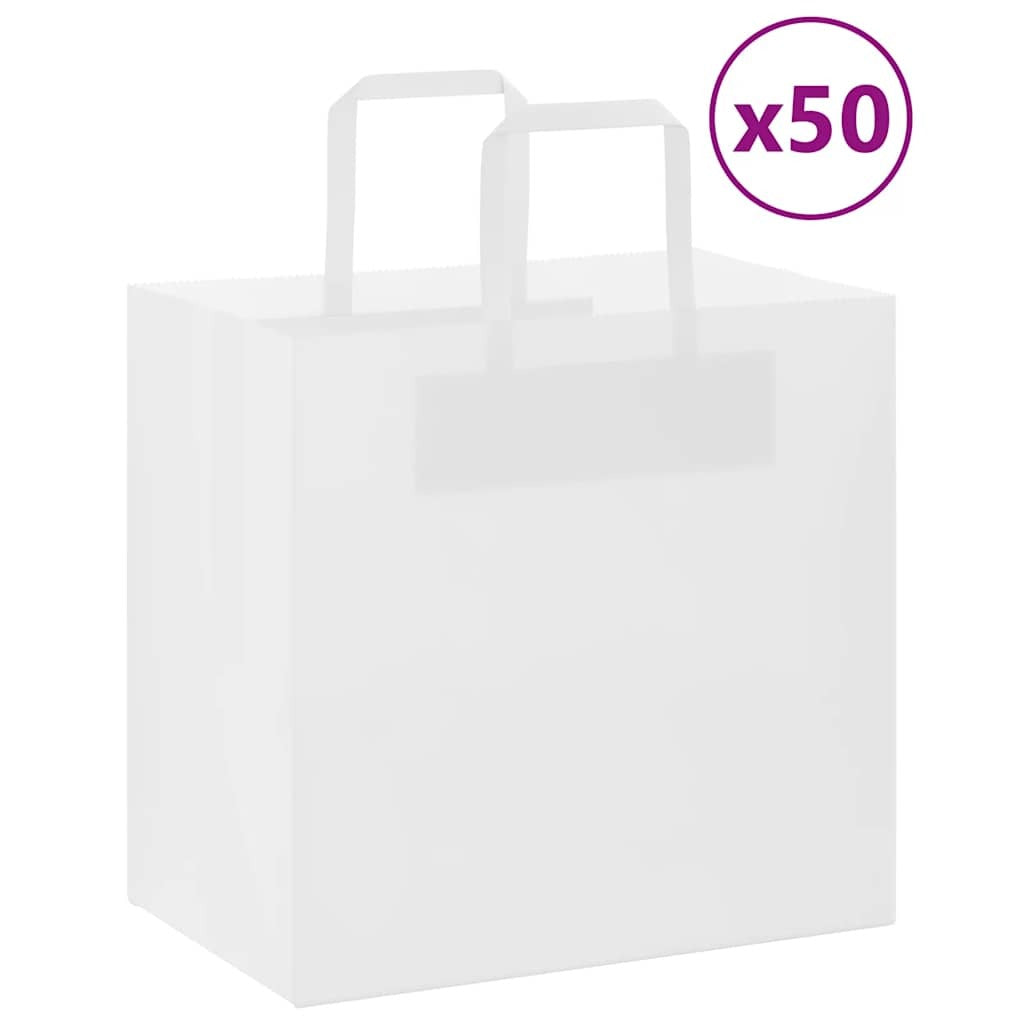 Paper Bags 50 pcs with Handles White 26x17x25 cm