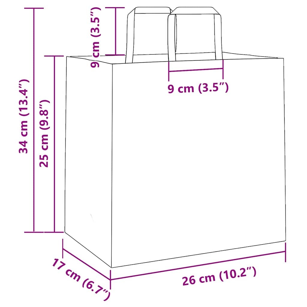 Paper Bags 50 pcs with Handles White 26x17x25 cm