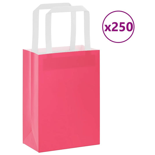 Paper Bags 250 pcs with Handles Pink 15x8x21 cm