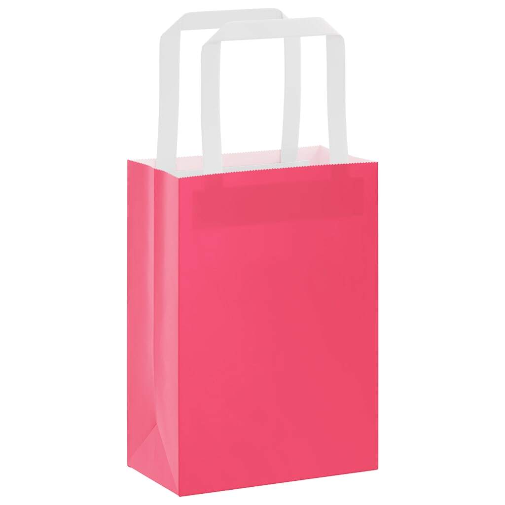 Paper Bags 250 pcs with Handles Pink 15x8x21 cm