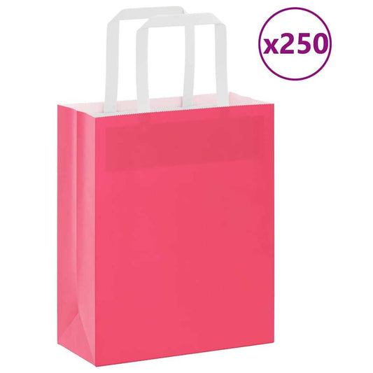 Paper Bags 250 pcs with Handles Pink 18x8x22 cm