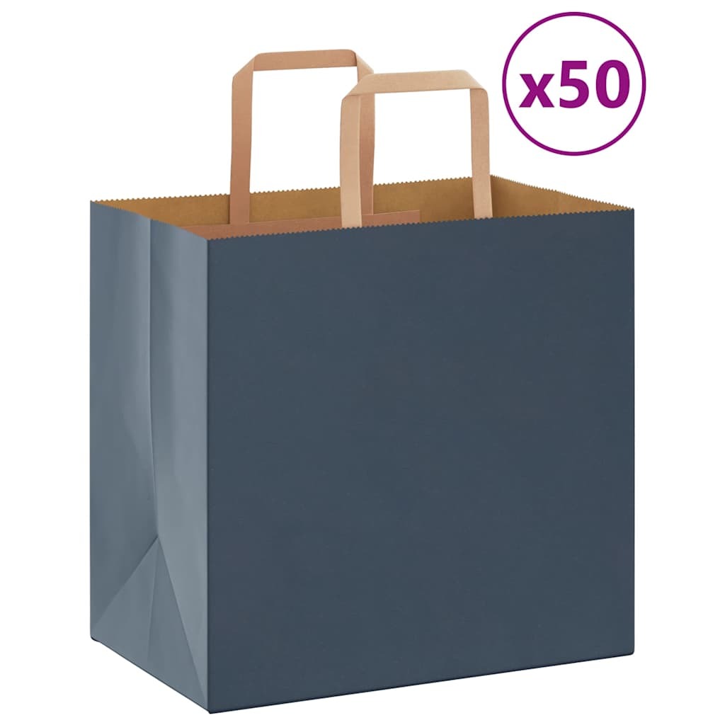 Paper Bags 50 pcs with Handles Blue 26x17x25 cm