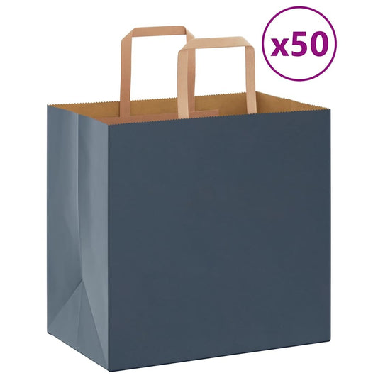 Paper Bags 50 pcs with Handles Blue 26x17x25 cm