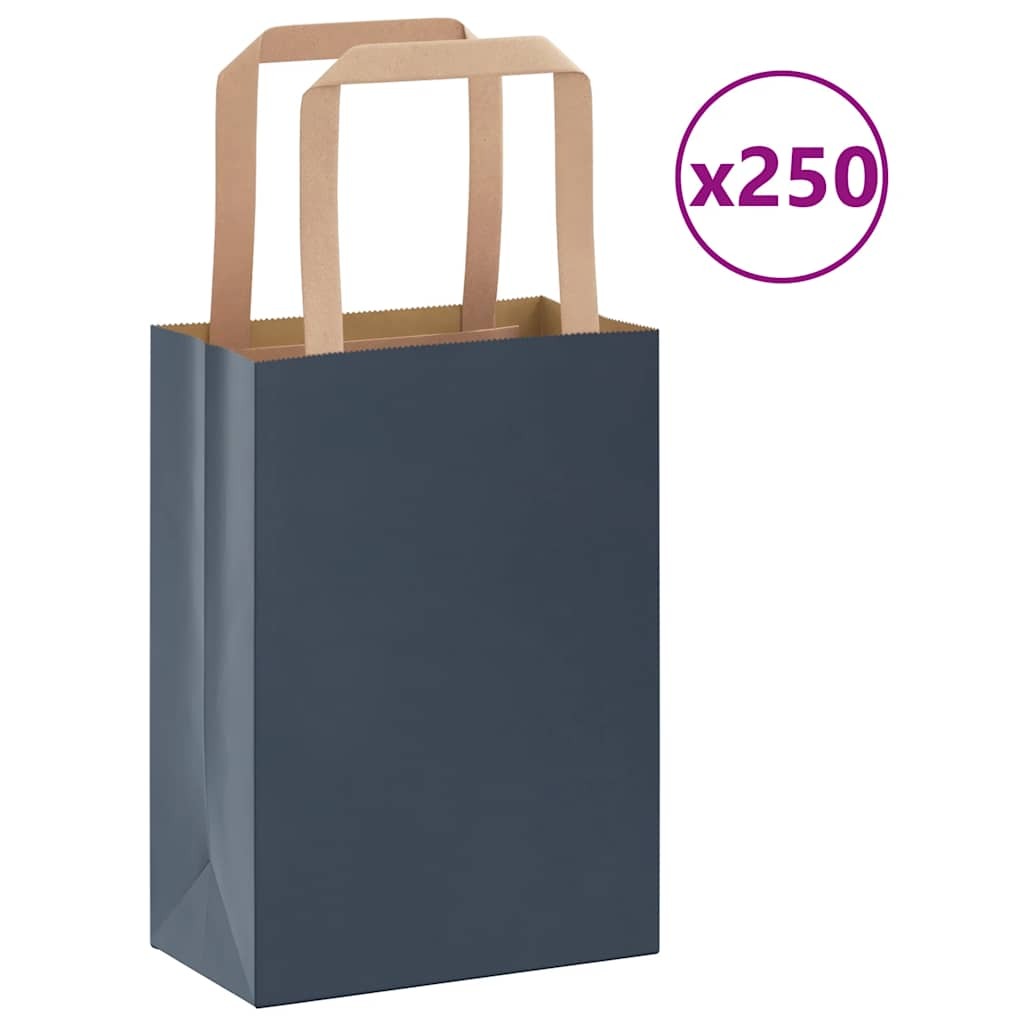 Paper Bags 250 pcs with Handles Blue 15x8x21 cm
