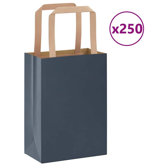 Paper Bags 250 pcs with Handles Blue 15x8x21 cm