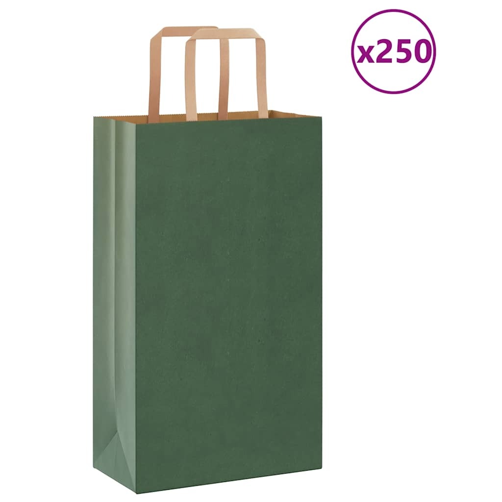 Paper Bags 250 pcs with Handles Green 21x11x36 cm