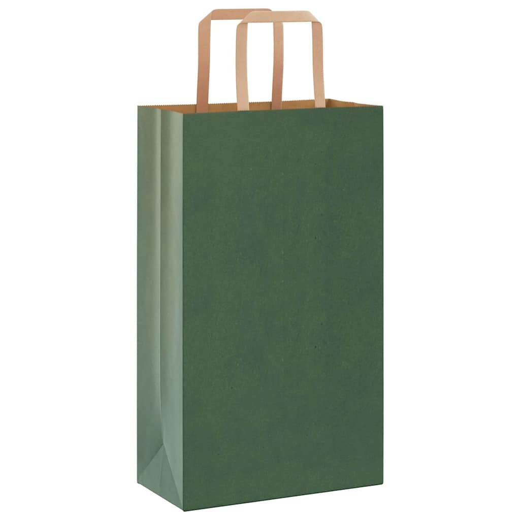 Paper Bags 250 pcs with Handles Green 21x11x36 cm