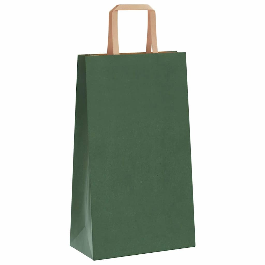 Paper Bags 250 pcs with Handles Green 21x11x36 cm