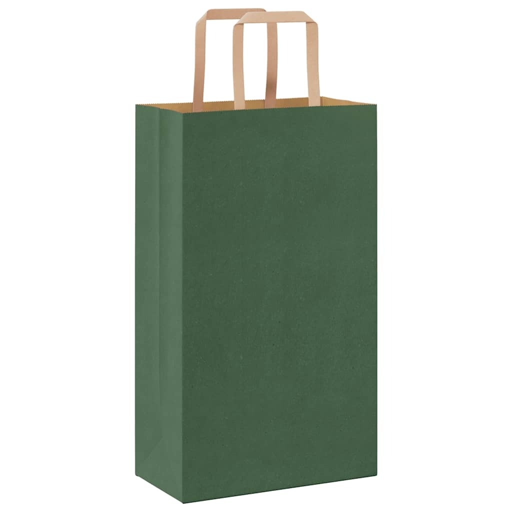 Paper Bags 250 pcs with Handles Green 21x11x36 cm