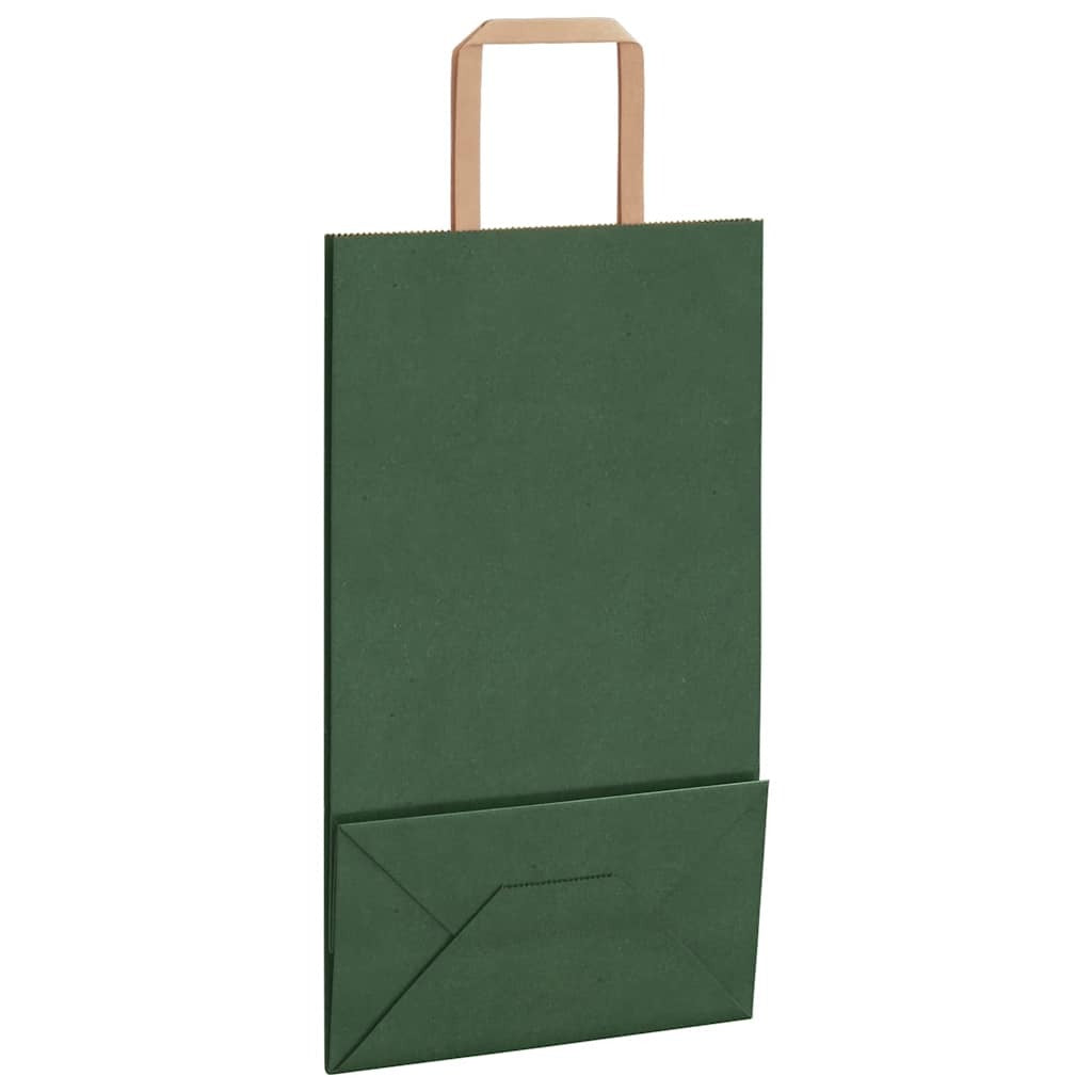 Paper Bags 250 pcs with Handles Green 21x11x36 cm