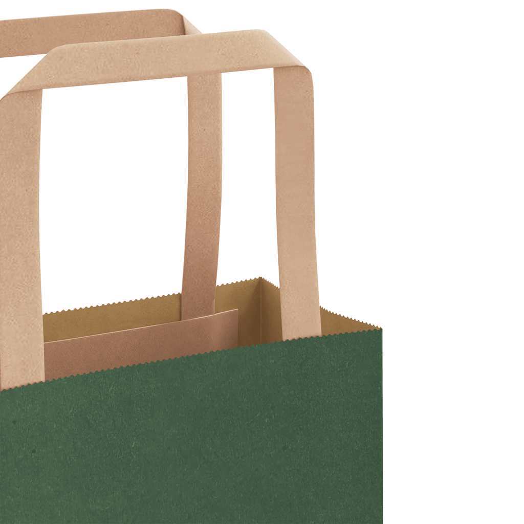 Paper Bags 250 pcs with Handles Green 21x11x36 cm