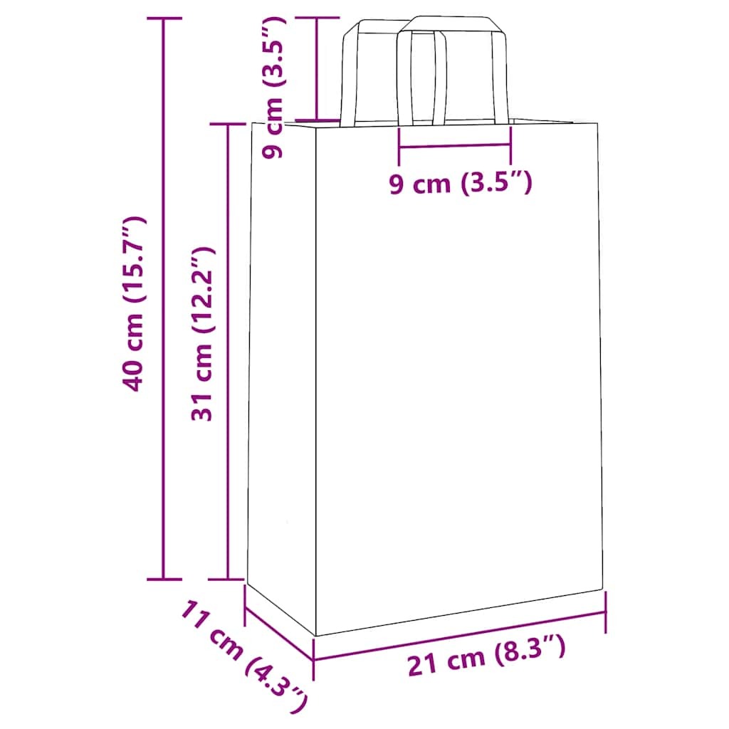 Paper Bags 250 pcs with Handles Red 21x11x31 cm