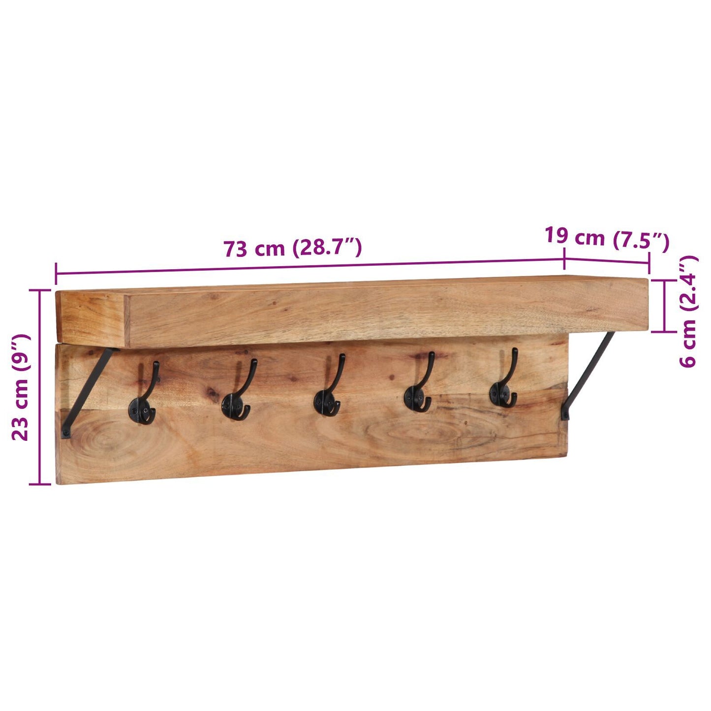 Coat Rack with Shelf Brown 73 x 19 x 23 cm Solid Acacia wood