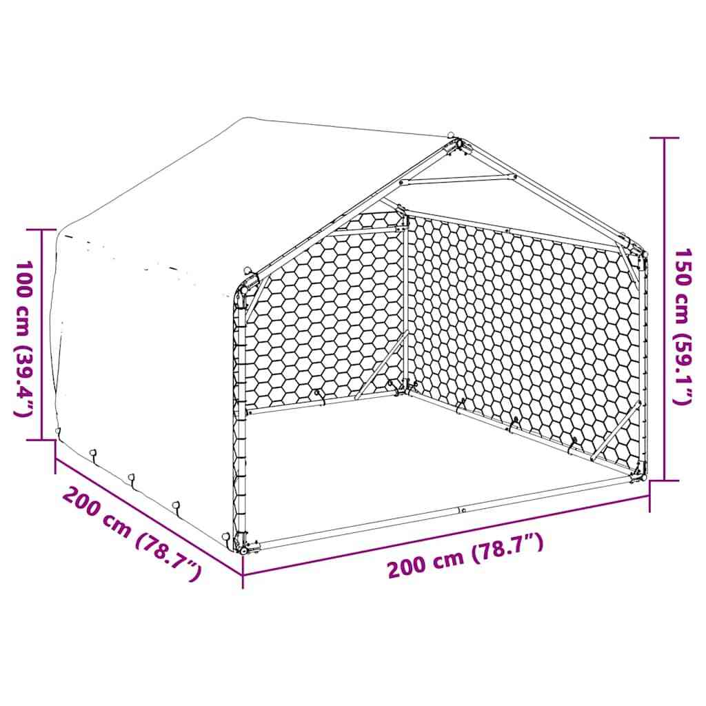 Outdoor Dog Kennel with Cover 2x2x1.5 m Galvanised Steel